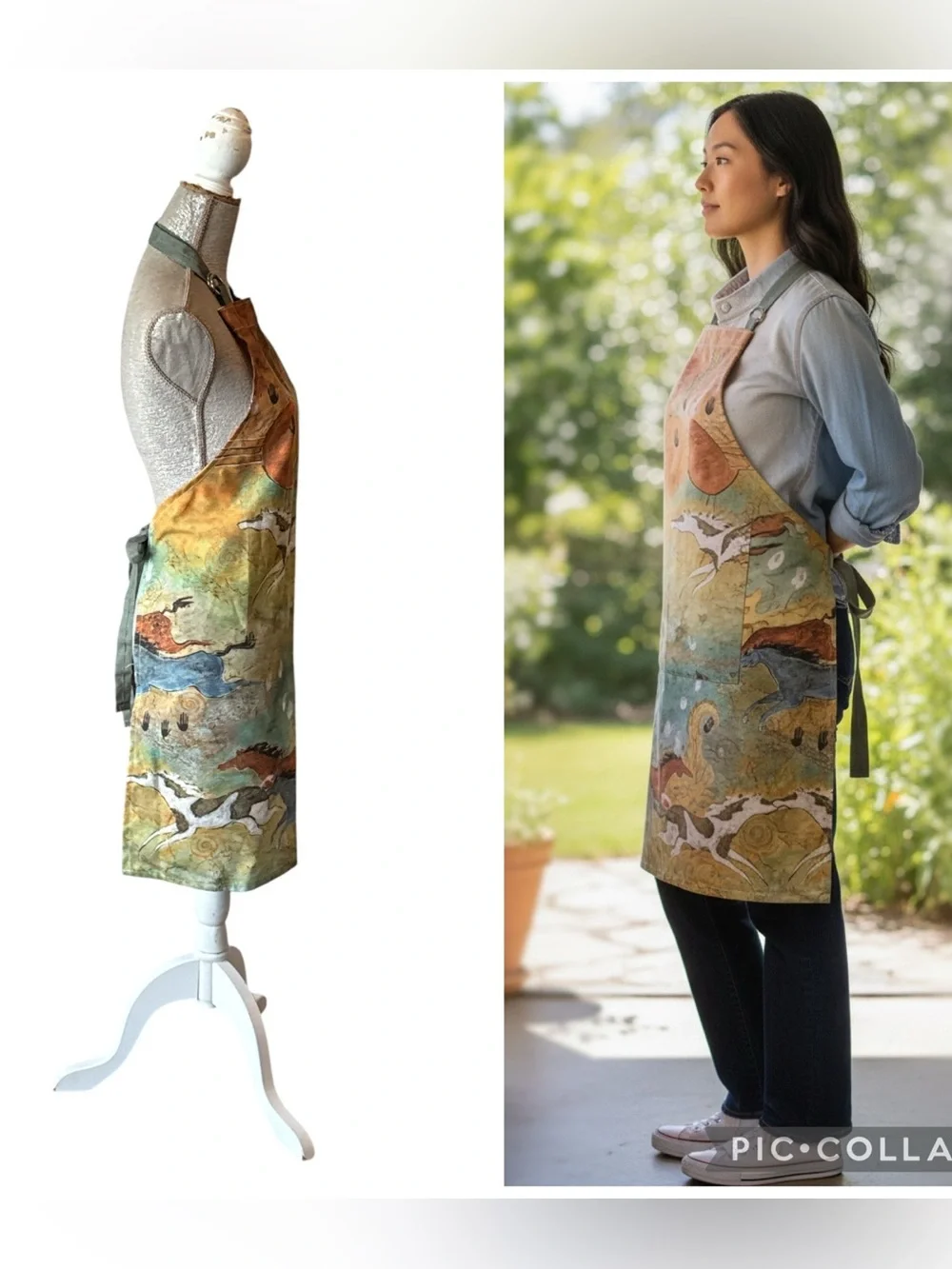 Kay Dee Designs Running Horses Bib Apron Green Multi Size OS NWOT